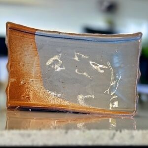 Studio Pottery Signed Grey And Brown Sleigh Tray - OS